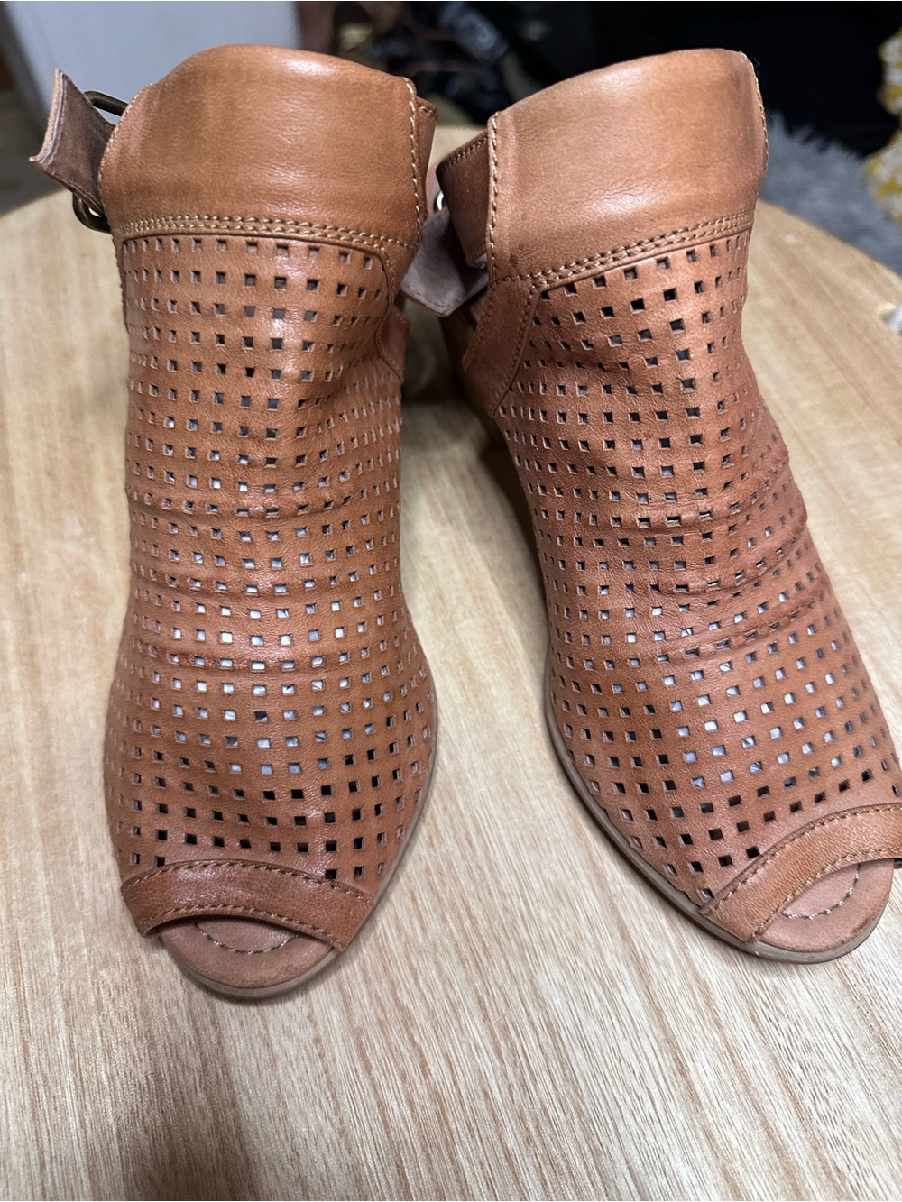 Chocolat Blu Perforated Peep-Toe Ankle Booties - Brown